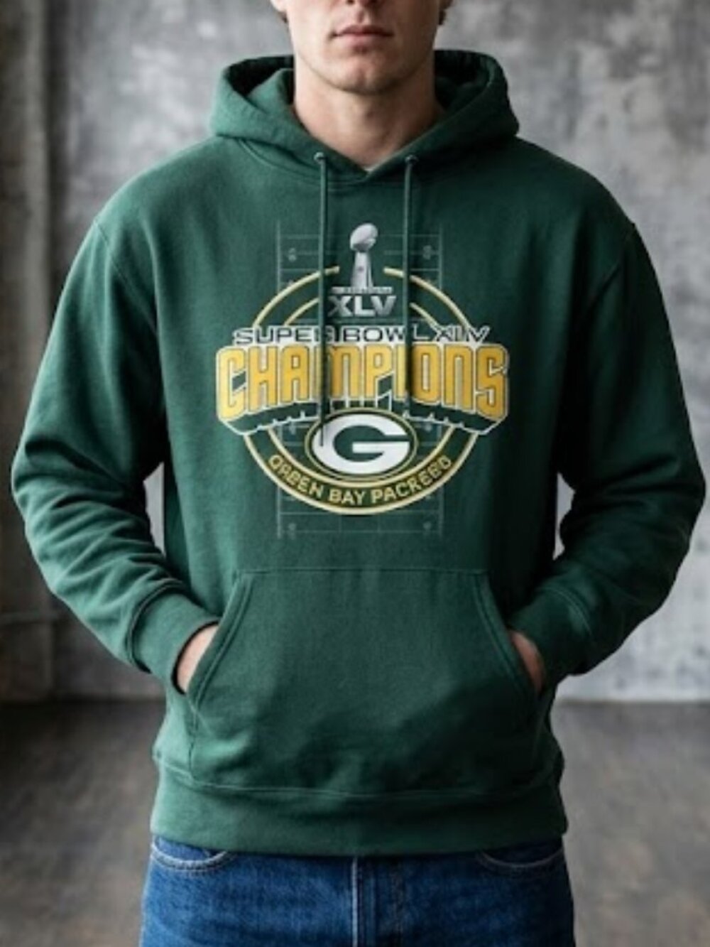 Vintage NFL Green Bay Packers Super Bowl XLV Hoodie Jerzees Sweatshirt Men's L